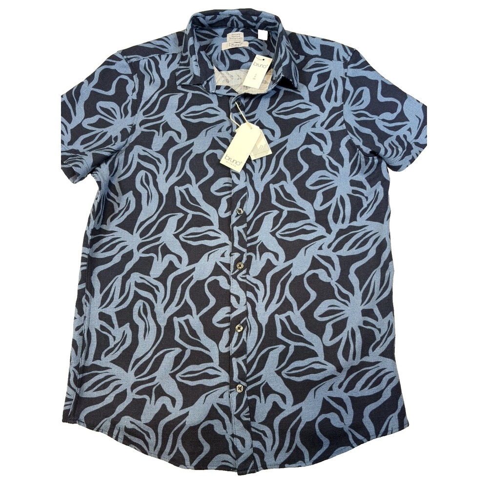 Mens Bruno Milano Blue Sapphire Floral Hawaiian Small  Button  Up Shirt  NWT